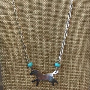 Elegant Silver Necklace with Horse Pendant and Turquoise Accents